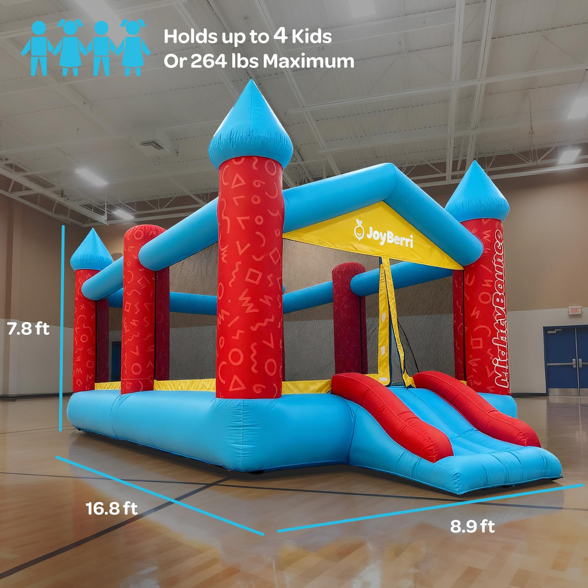 JoyBerri Mighty Bounce slide feature promises thrilling climbs and speedy descents.