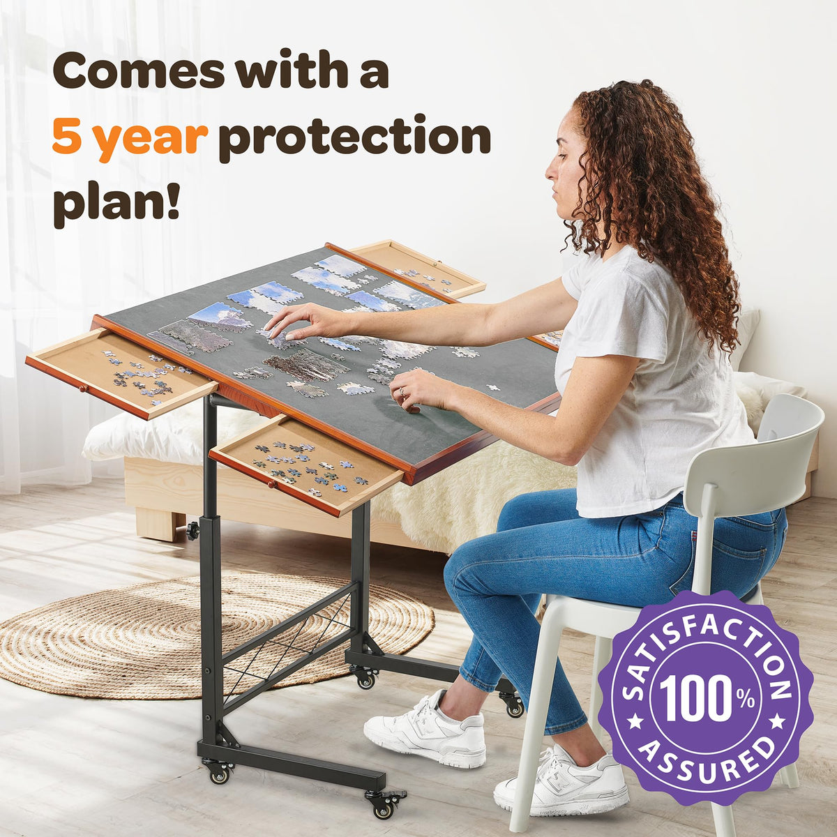 JOYBERRI puzzle-station-table-height-adjustment offers 9 height levels from 21 to 37 inches