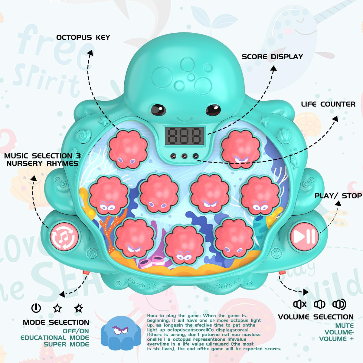 JoyBli Octopus Vitality Strike digital score display tracks progress during play.