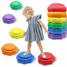 Joybond balance stones form a colorful path to boost toddler balance.