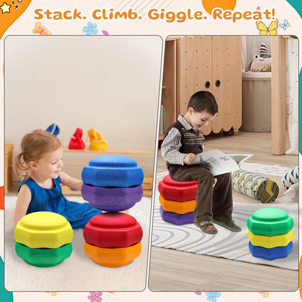 Joybond bright stones encourage creative building and imaginative challenges.