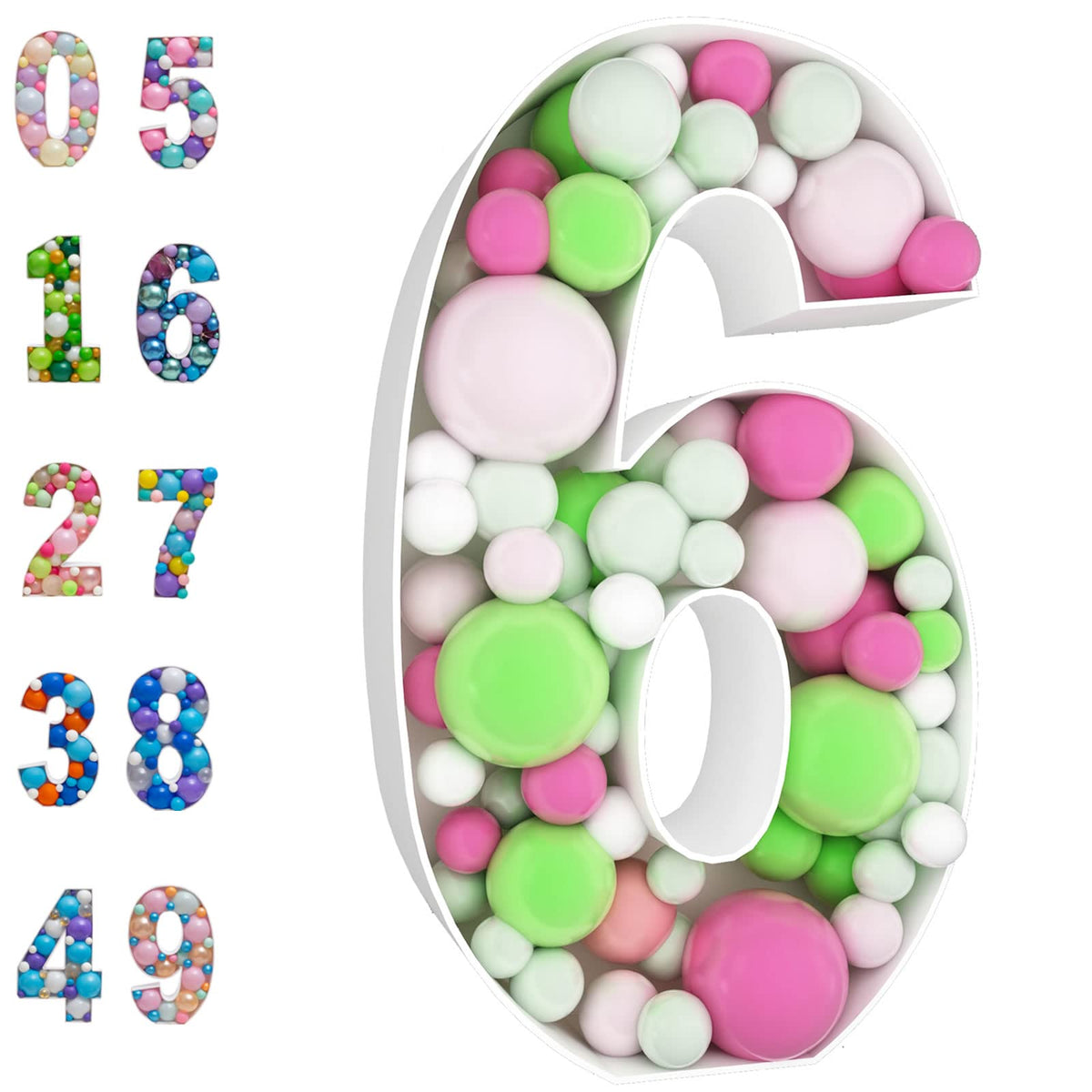 JoyBox Design 3ft mosaic balloon frame number 6 assembly guide for a festive backdrop.