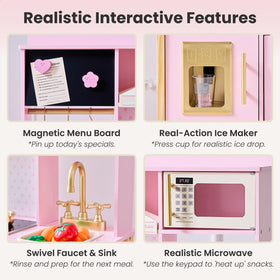 JoyBubbla pink kitchen faucet and sink offer realistic rinsing play