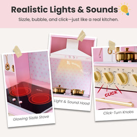 JoyBubbla pink play kitchen stove with lights and sounds boosts pretend cooking