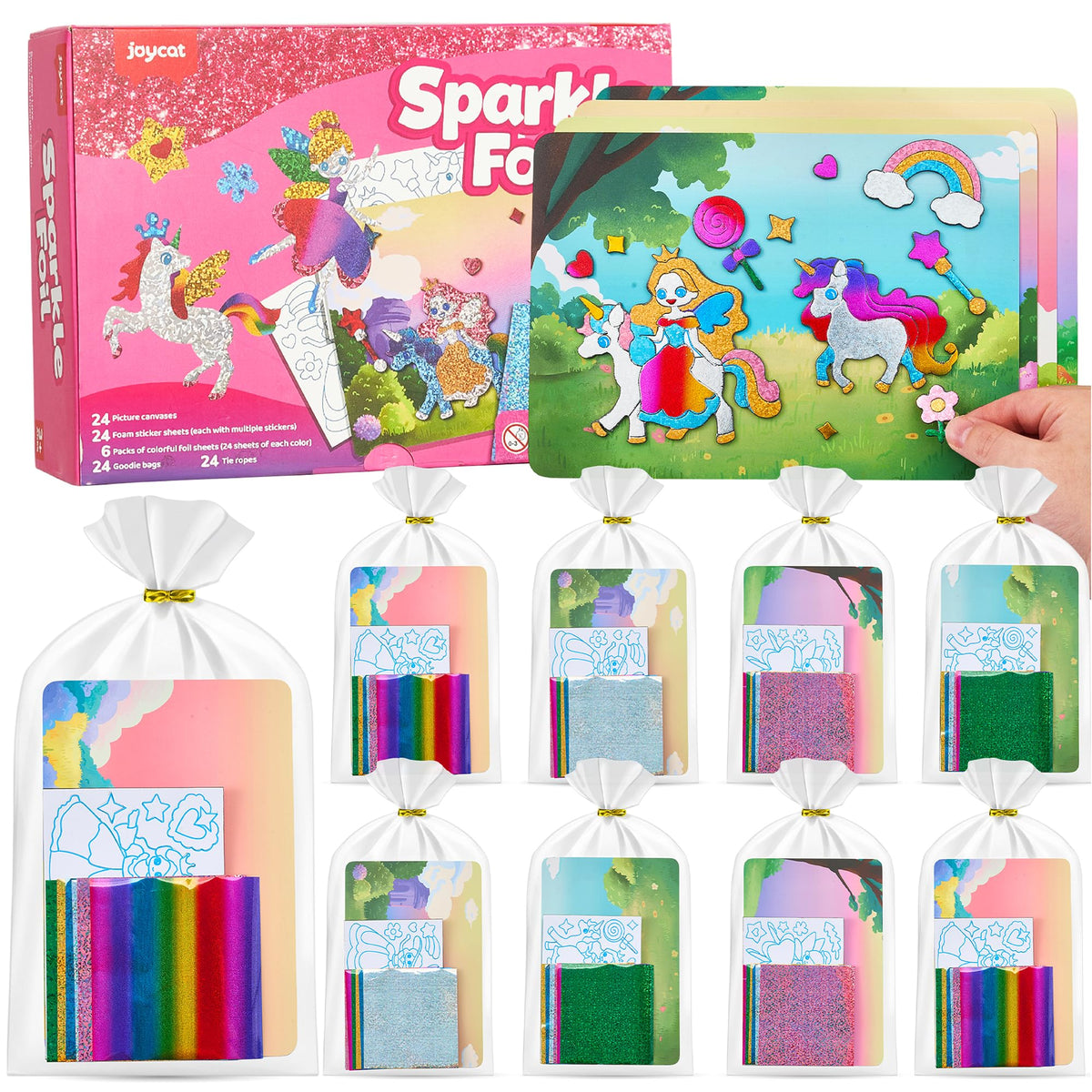 JoyCat 24-pack foil craft favors box for mess-free kids art activities.