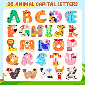 JoyCat 26-letter set on the fridge helps kids practice uppercase letters.