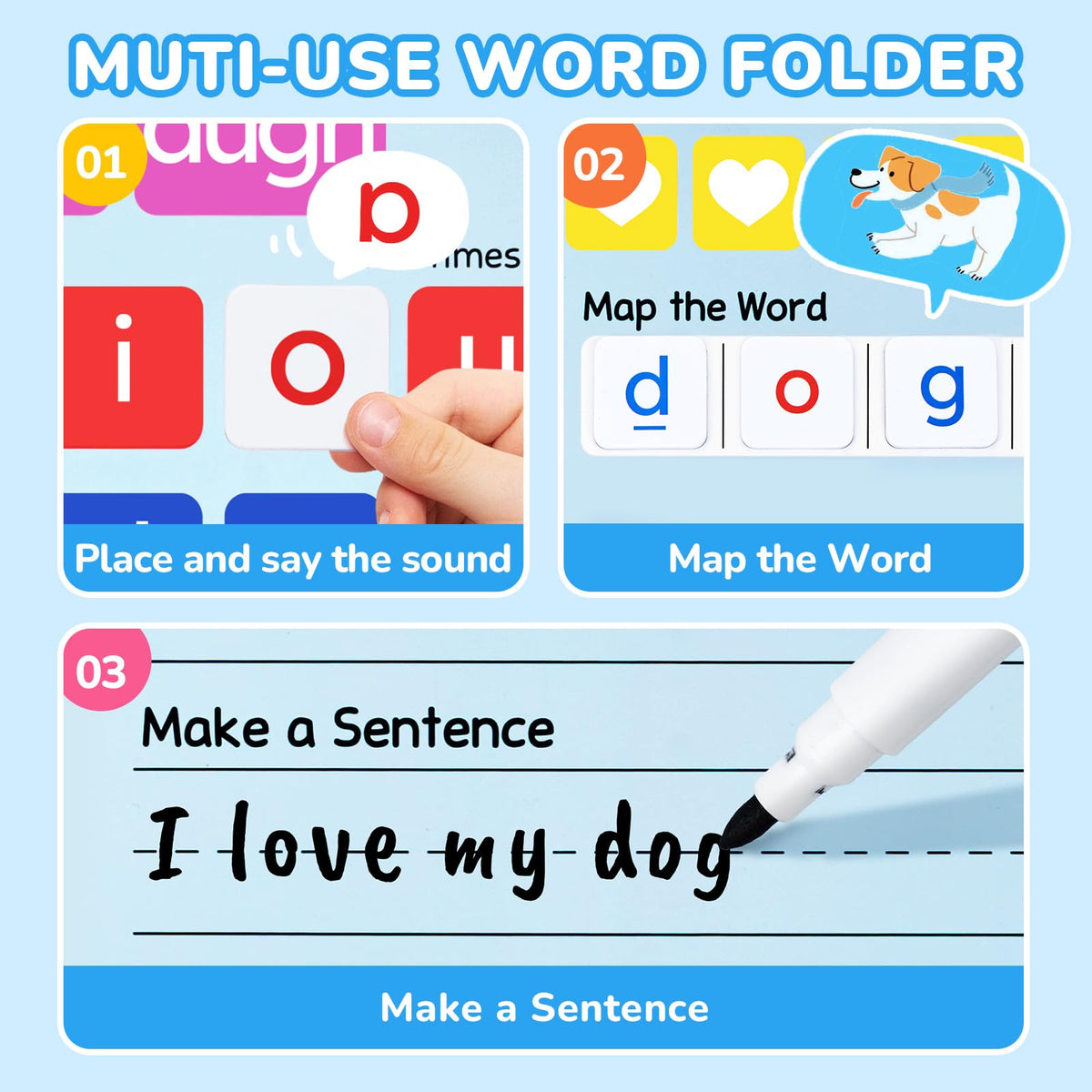 JoyCat color-coded phonics tiles highlight consonants and vowels for quick practice.