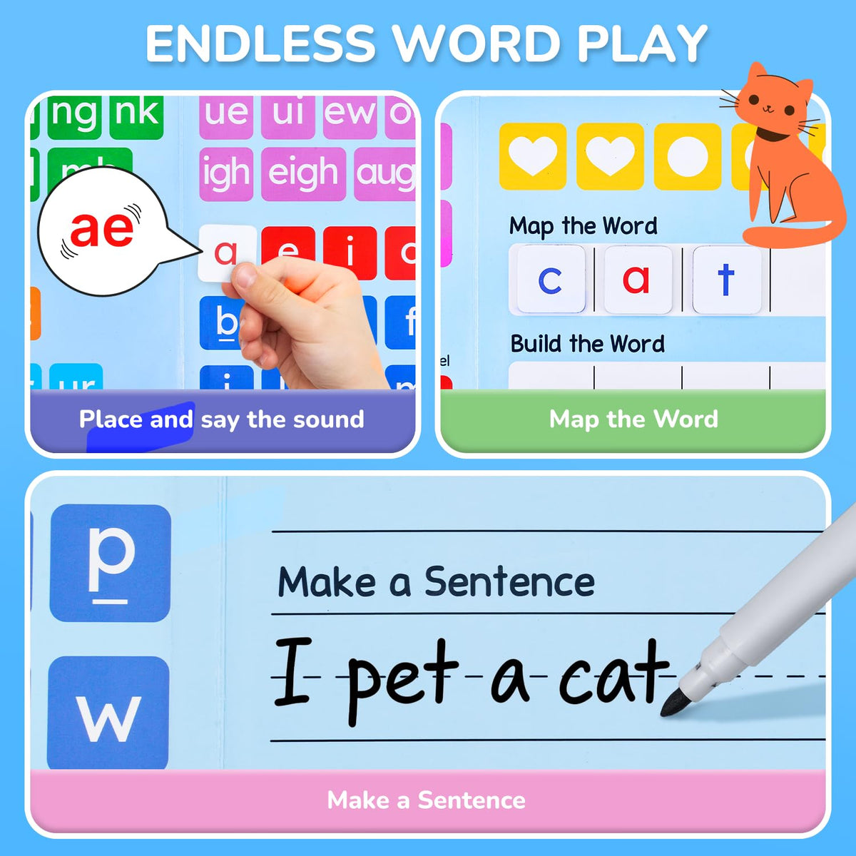 JoyCat 3-folder storage case keeps phonics tiles organized and portable