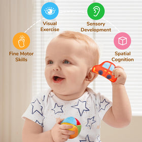 JoyCat airplane rattle aids hand-eye coordination through sounds