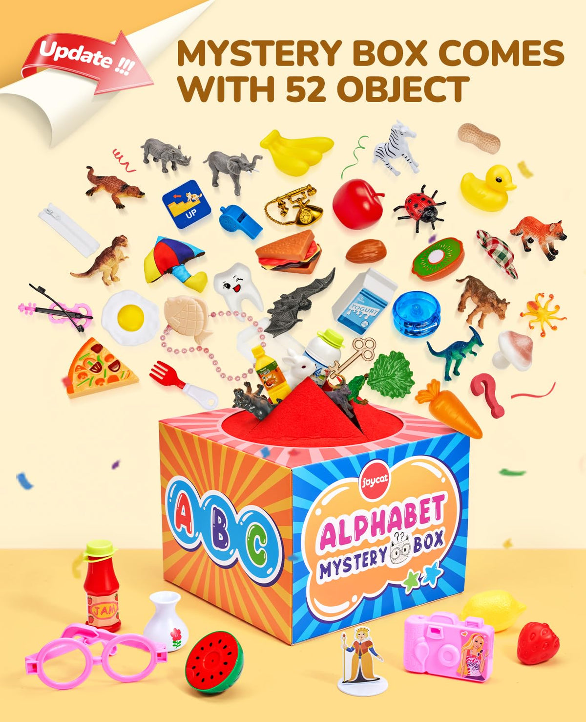 JoyCat alphabet miniatures, 52 pieces, boost letter recognition during play.