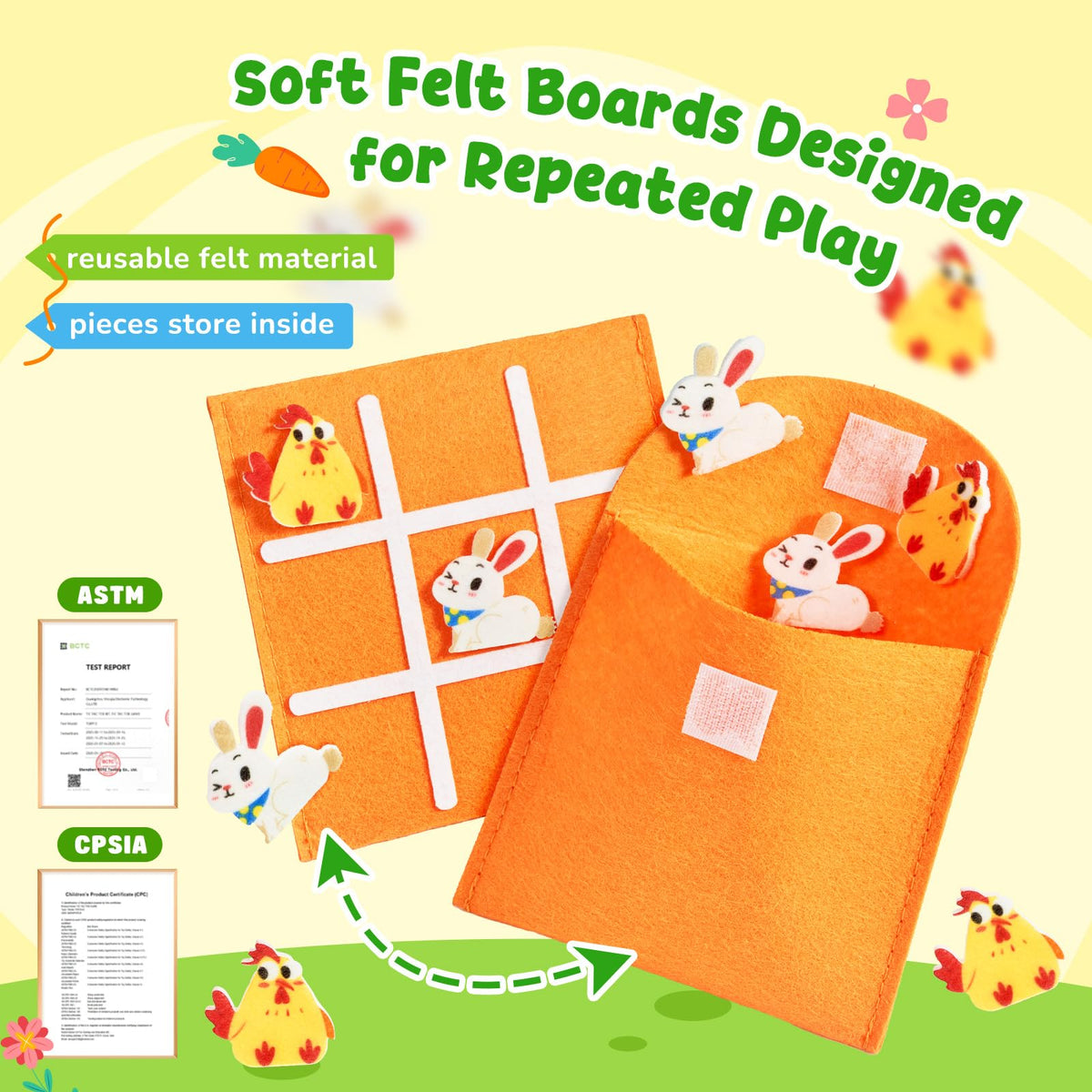 JoyCat attachable game pieces for reusable play.