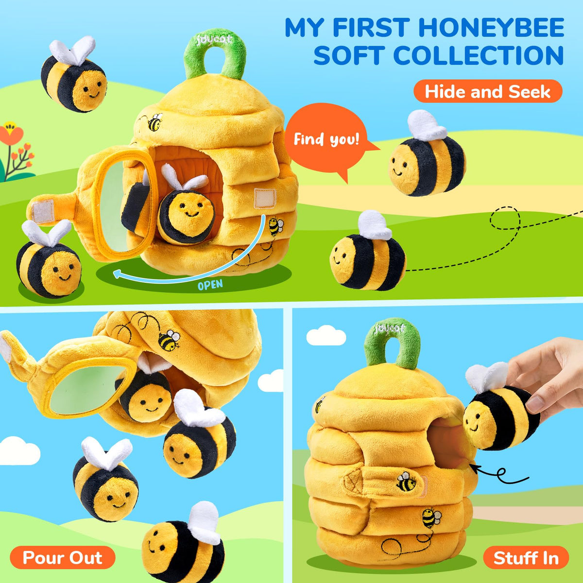JoyCat beehive toy featuring squeaker bee for playful sounds.
