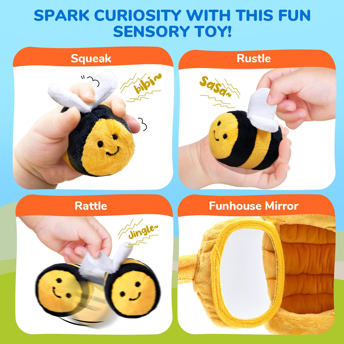 JoyCat beehive toy with mirror bee to spark self-discovery.
