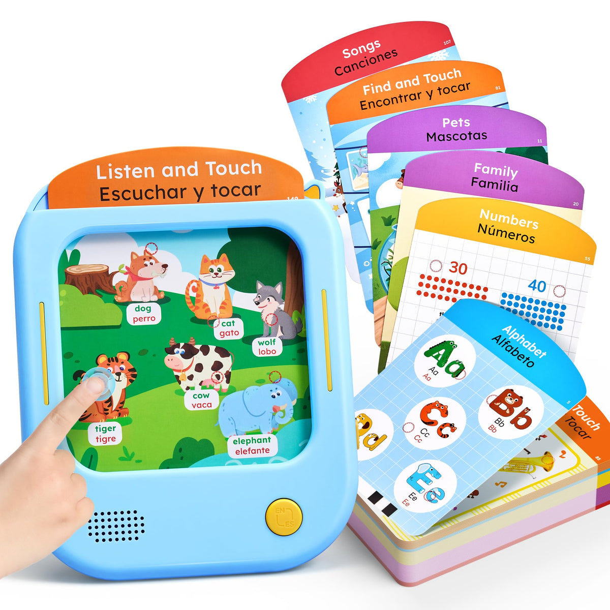 JoyCat bilingual learning tablet front view—hands-on language practice at home.