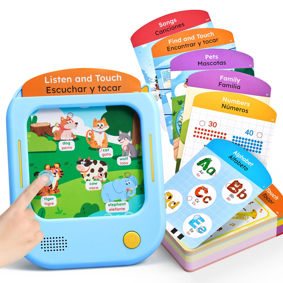 JoyCat bilingual learning tablet front view—hands-on language practice at home.