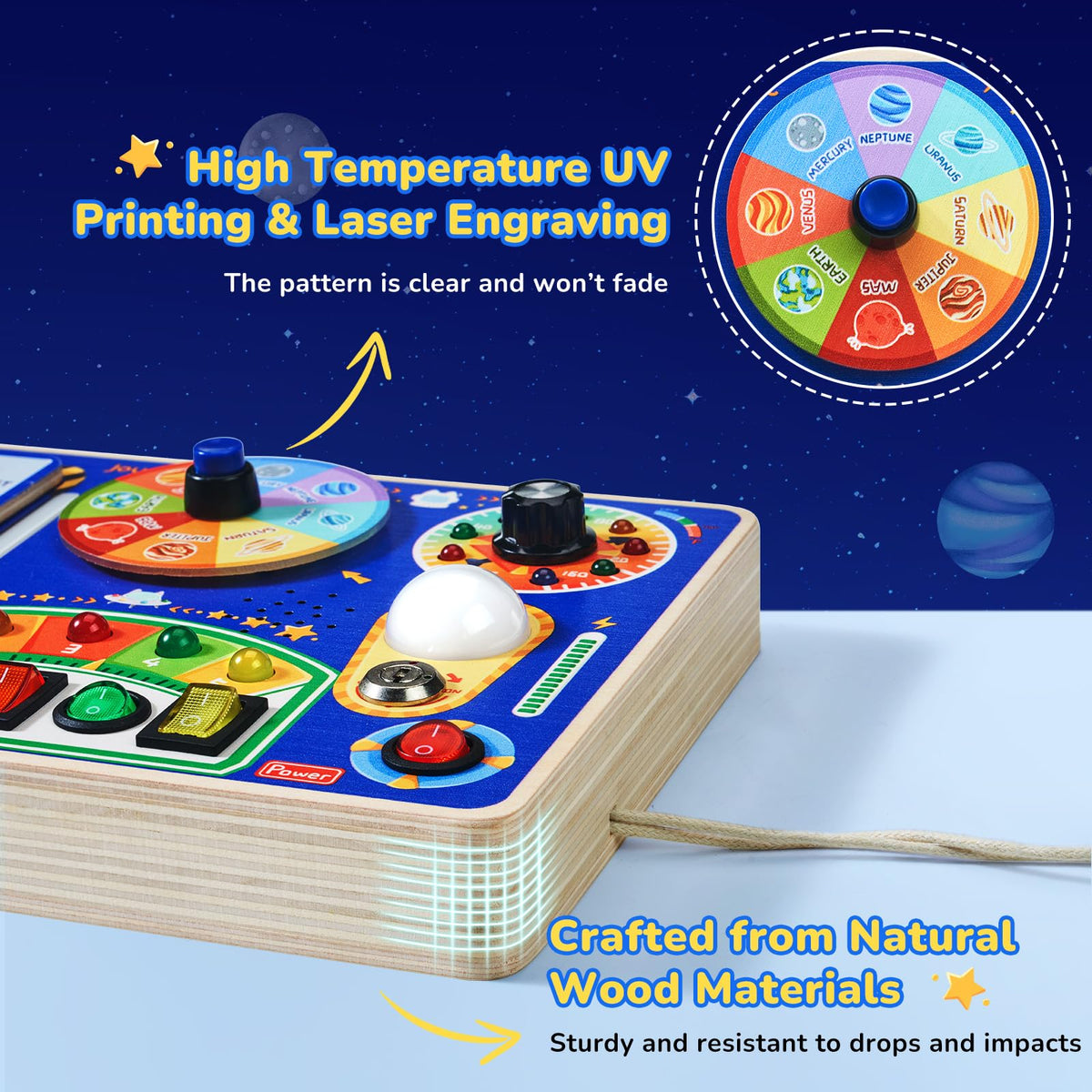 JoyCat Busy Board 24 LEDs brighten imaginative play safely