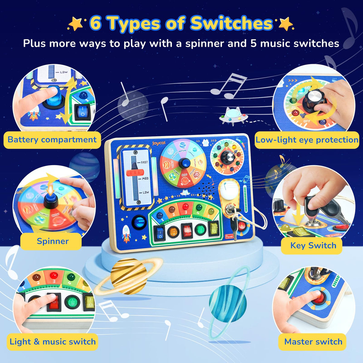 JoyCat Busy Board wooden switches feel sturdy for little hands