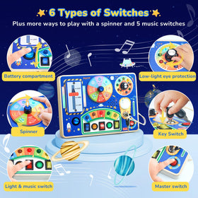 JoyCat Busy Board wooden switches feel sturdy for little hands
