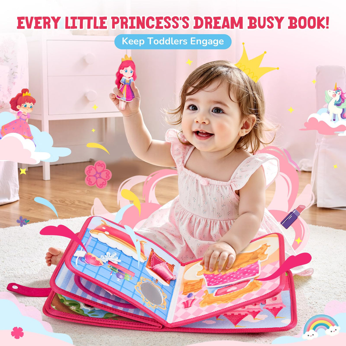 JoyCat busy book snap learning page; introduces snaps safely.