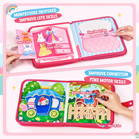JoyCat busy book fine motor zipper page; helps practice zipping and coordination.
