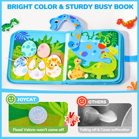 JoyCat busy book reinforces dressing skills and finger dexterity through playful activities