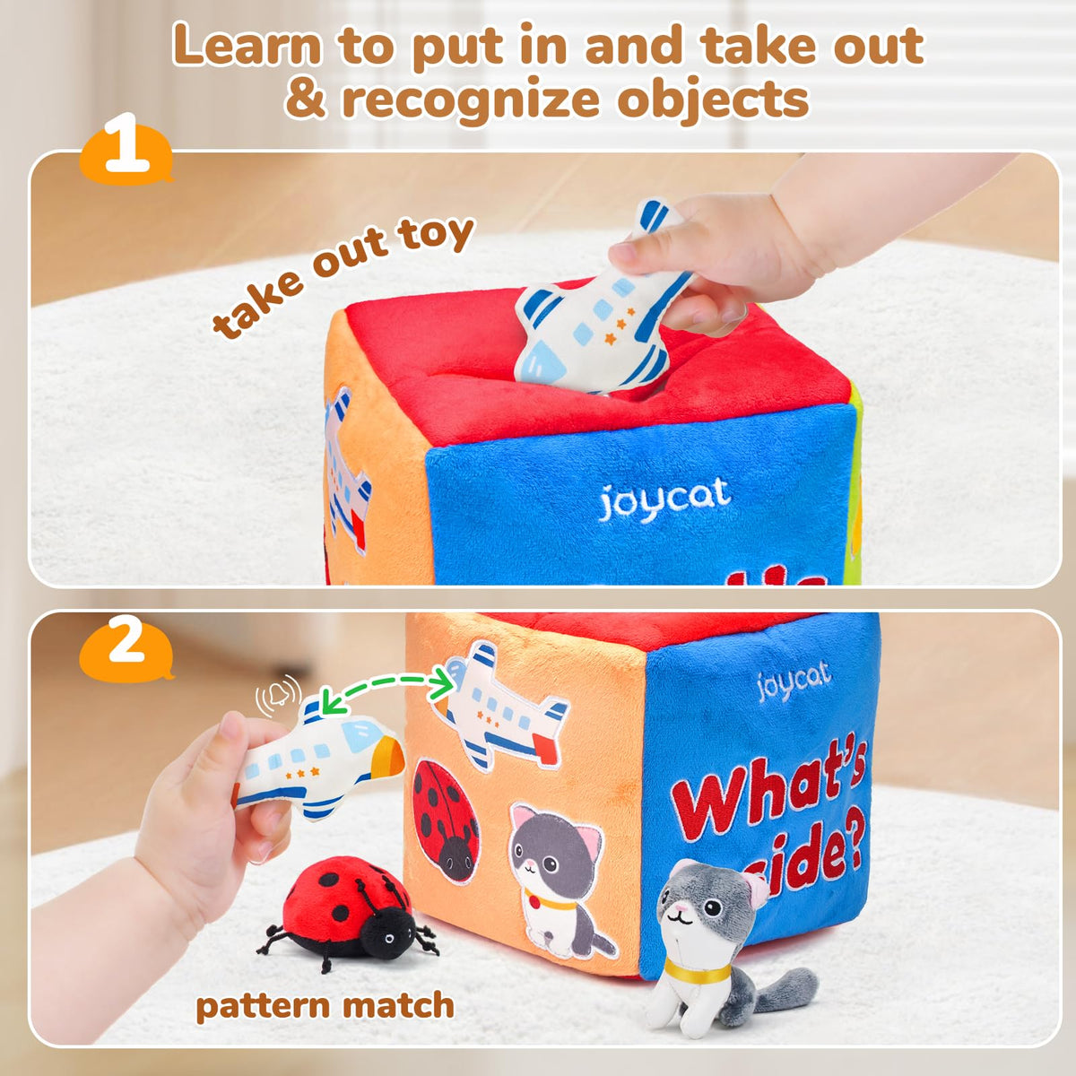 JoyCat elephant rattle item encourages grasping and audible feedback