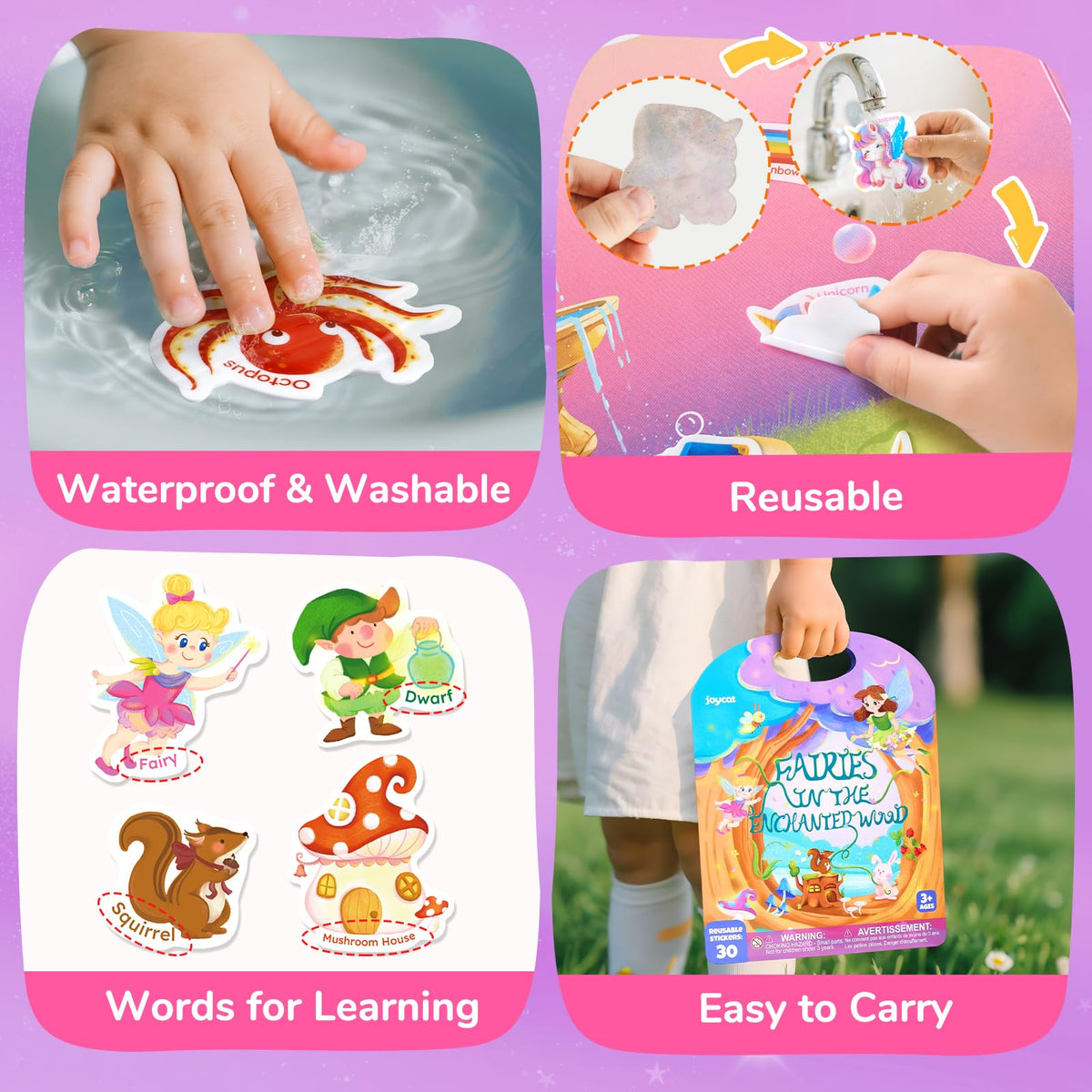 JoyCat fairies sticker sheet—washable and mess-free play.
