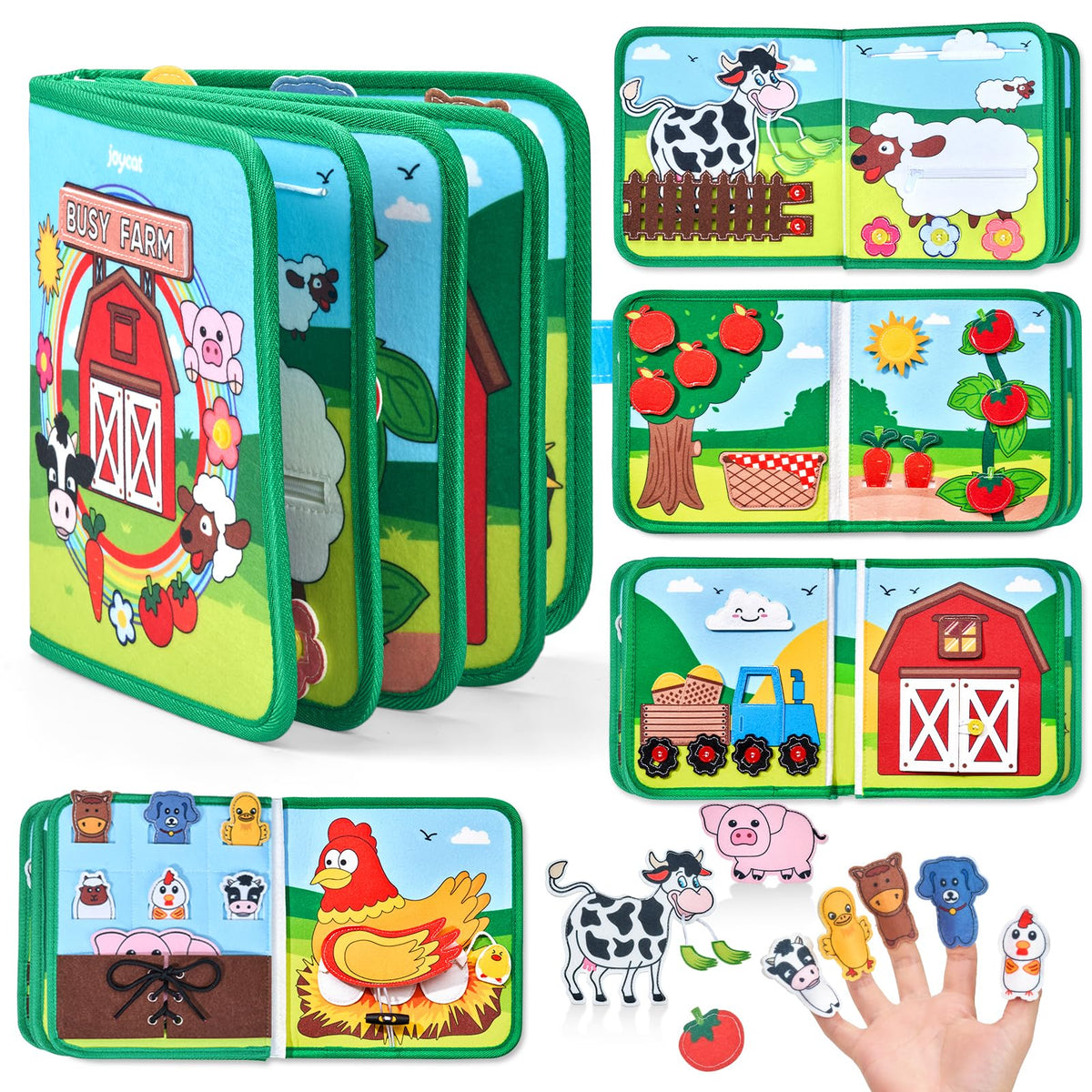 JoyCat Farm Busy Book cover promotes calm screen-free toddler play