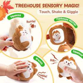 JoyCat five-sensory squirrels lined up for varied sounds and discovery
