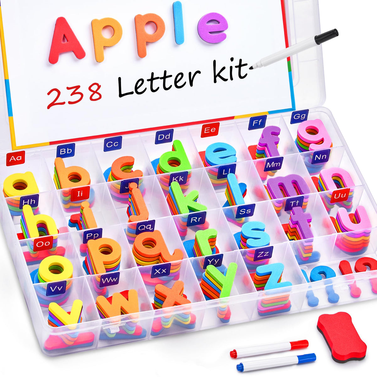 JoyCat foam letters in bright colors for early spelling activities.