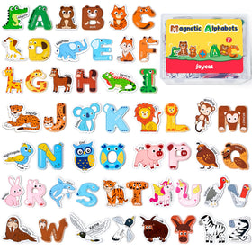 JoyCat fridge magnets with animals and uppercase letters for early literacy.