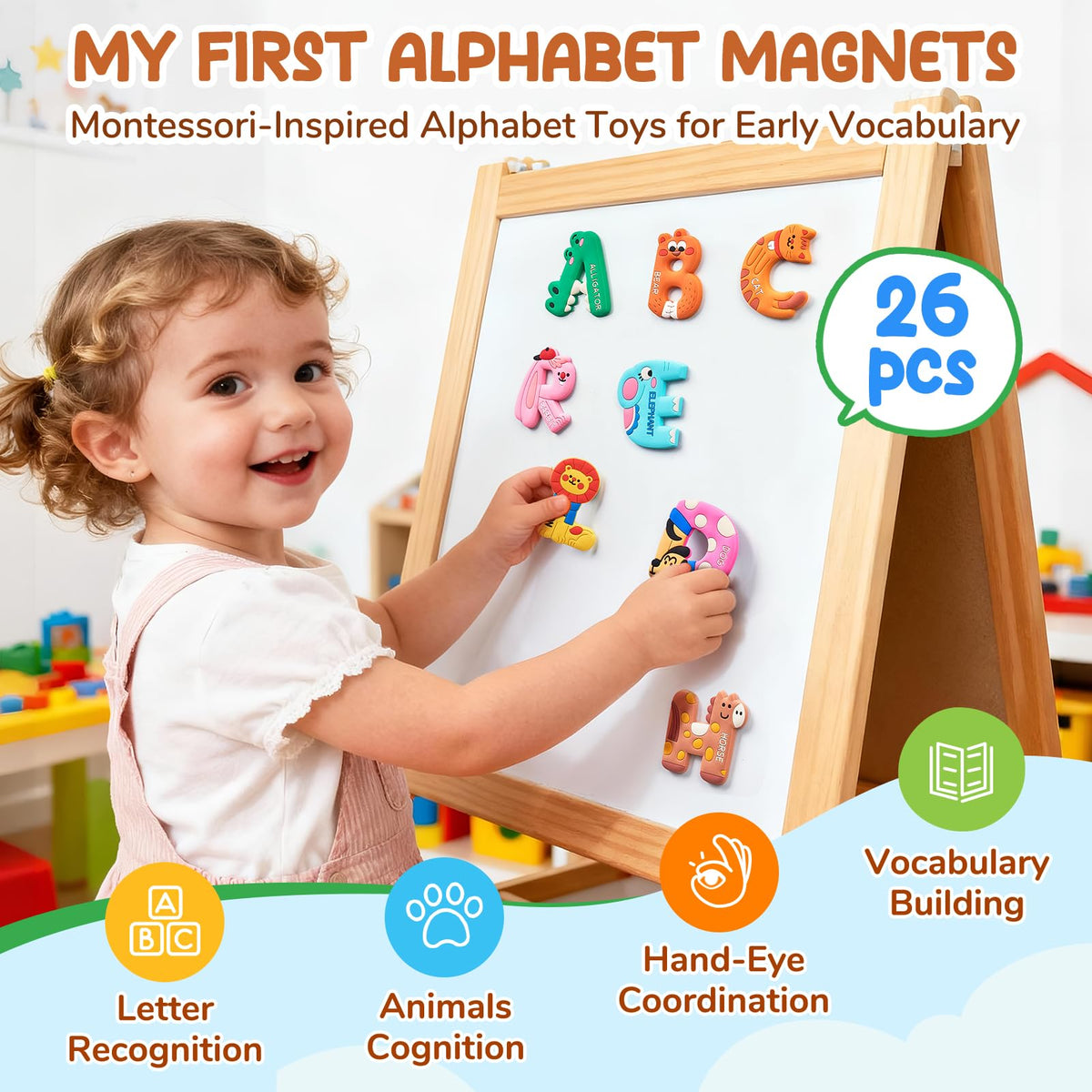 JoyCat large, easy-grip letters stay put for early spelling fun.