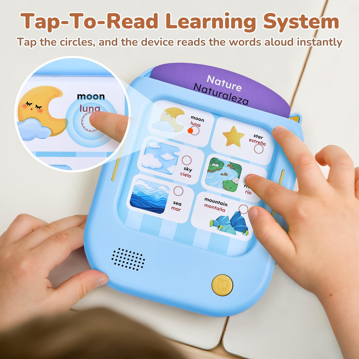 JoyCat learning tablet side view—kid-friendly design for learning on the go.
