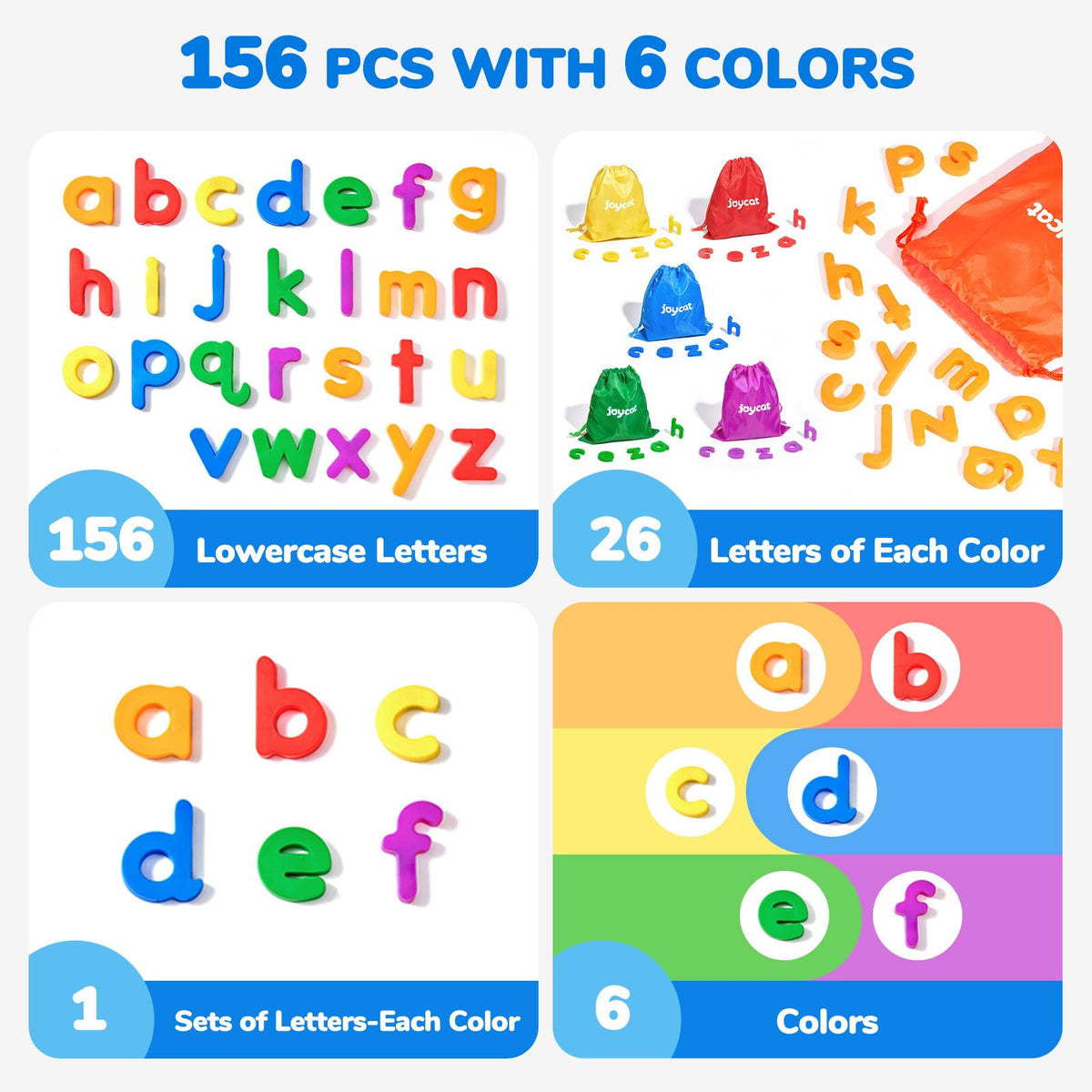 JoyCat lowercase letters magnets for early reading with large grip design.