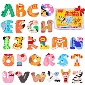 JoyCat magnetic letters with animal designs for engaging fridge learning.