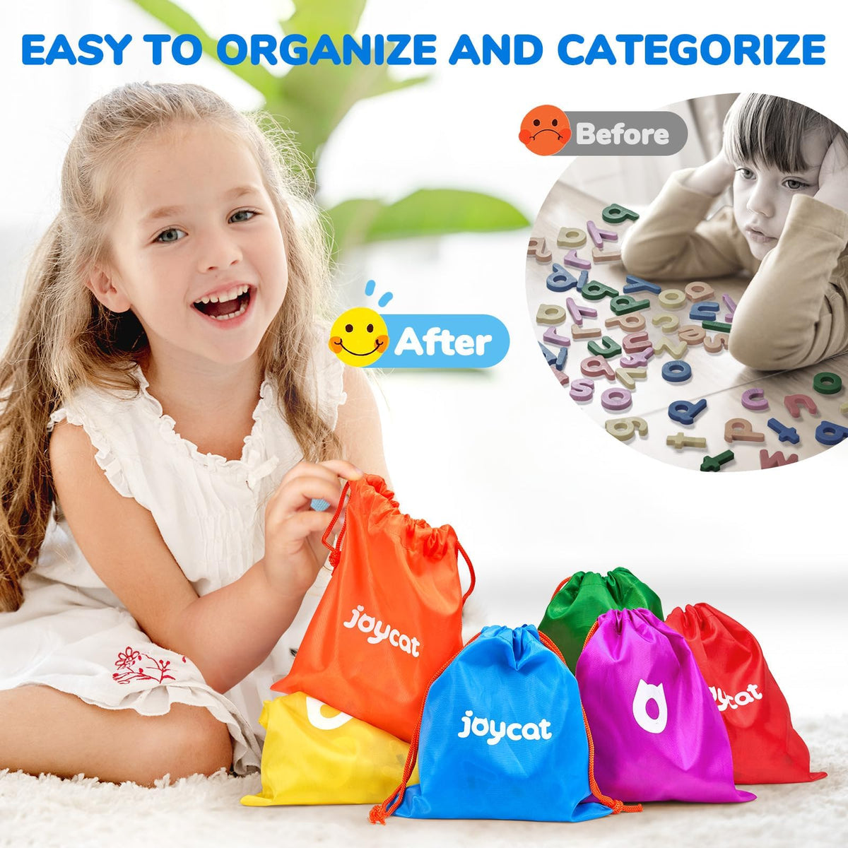 JoyCat safe plastic letters with smooth edges ensure kid-friendly learning.