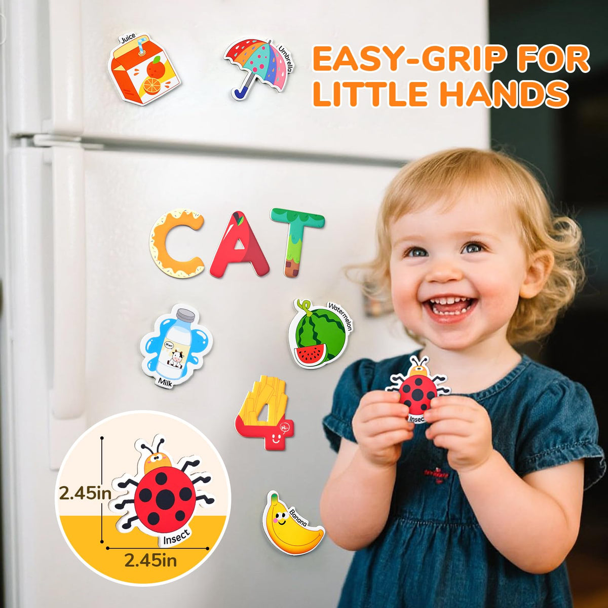 JoyCat magnets sized for little hands with secure magnetic backing