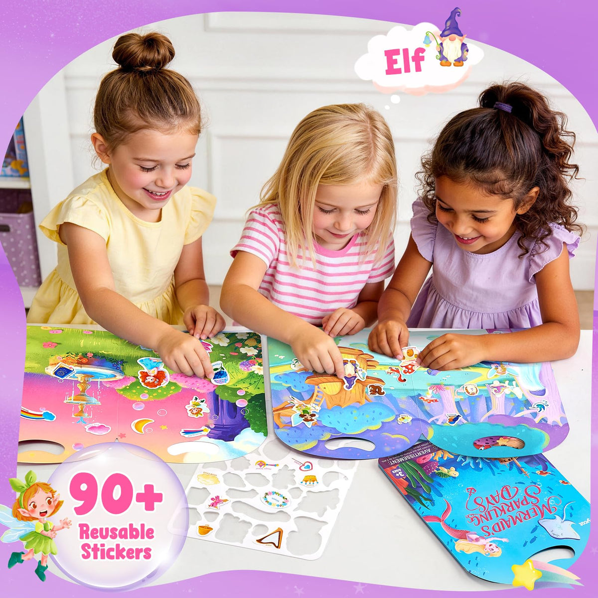 JoyCat mermaid sticker page—bright illustrations invite storytelling.