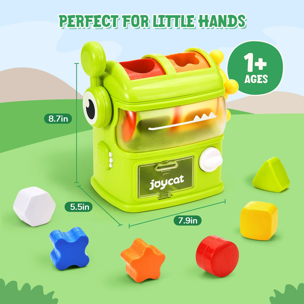 JoyCat Monster Eating The Shapes door knob allows easy access to blocks for repeats.