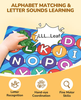 JoyCat Mystery Alphabet Box game board shows uppercase and lowercase letters for recognition