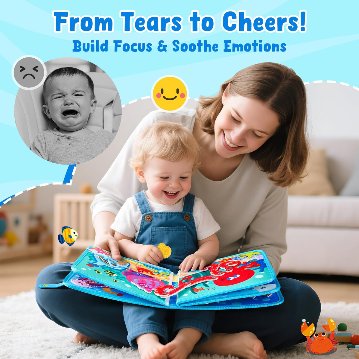 JoyCat Ocean Busy Book bead-threading page supports hand-eye coordination and concentration.