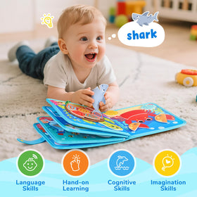 JoyCat Ocean Busy Book zipper-activity page showing zipping practice for fine motor skills.