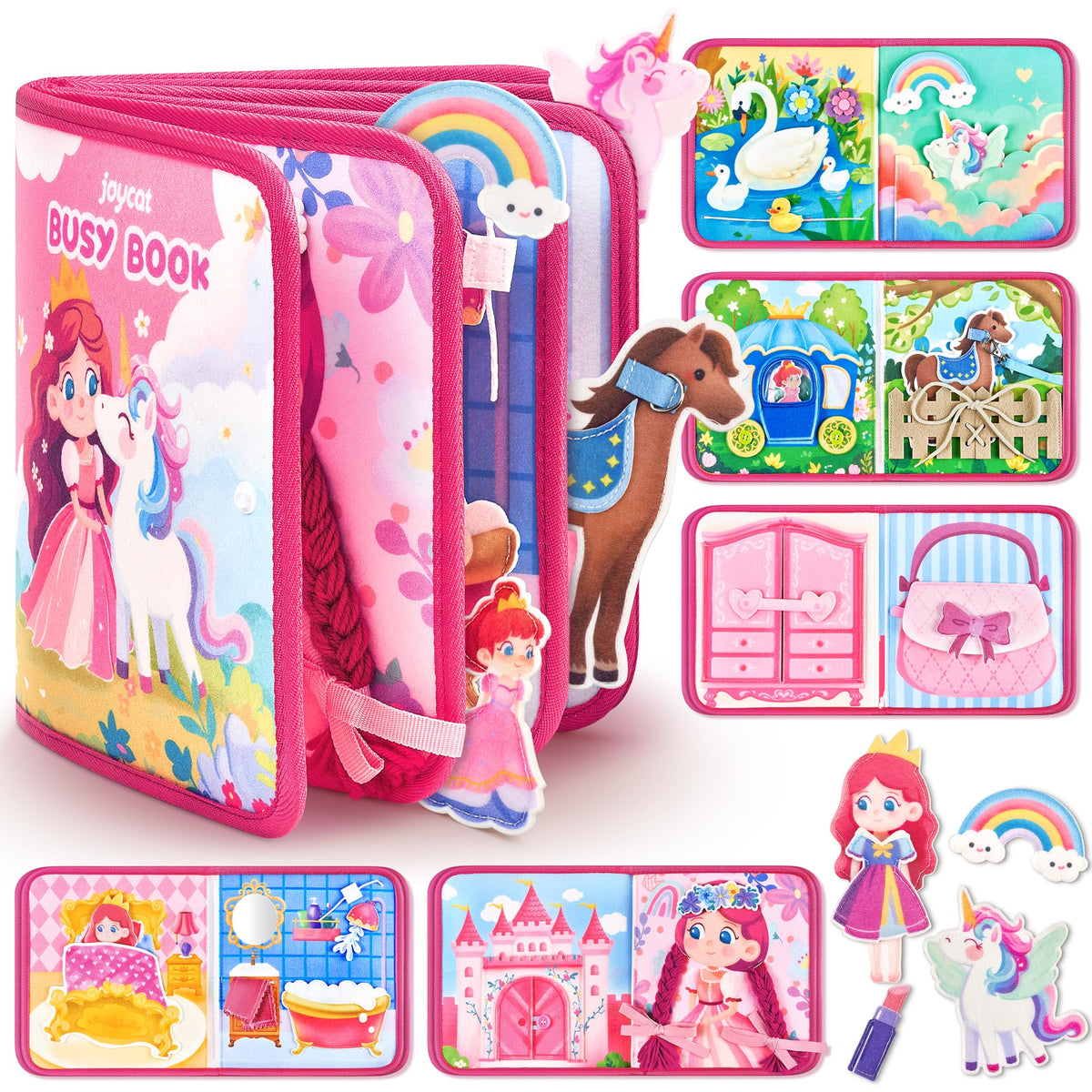 JoyCat princess busy book cover; inviting screen-free imaginative play for toddlers.