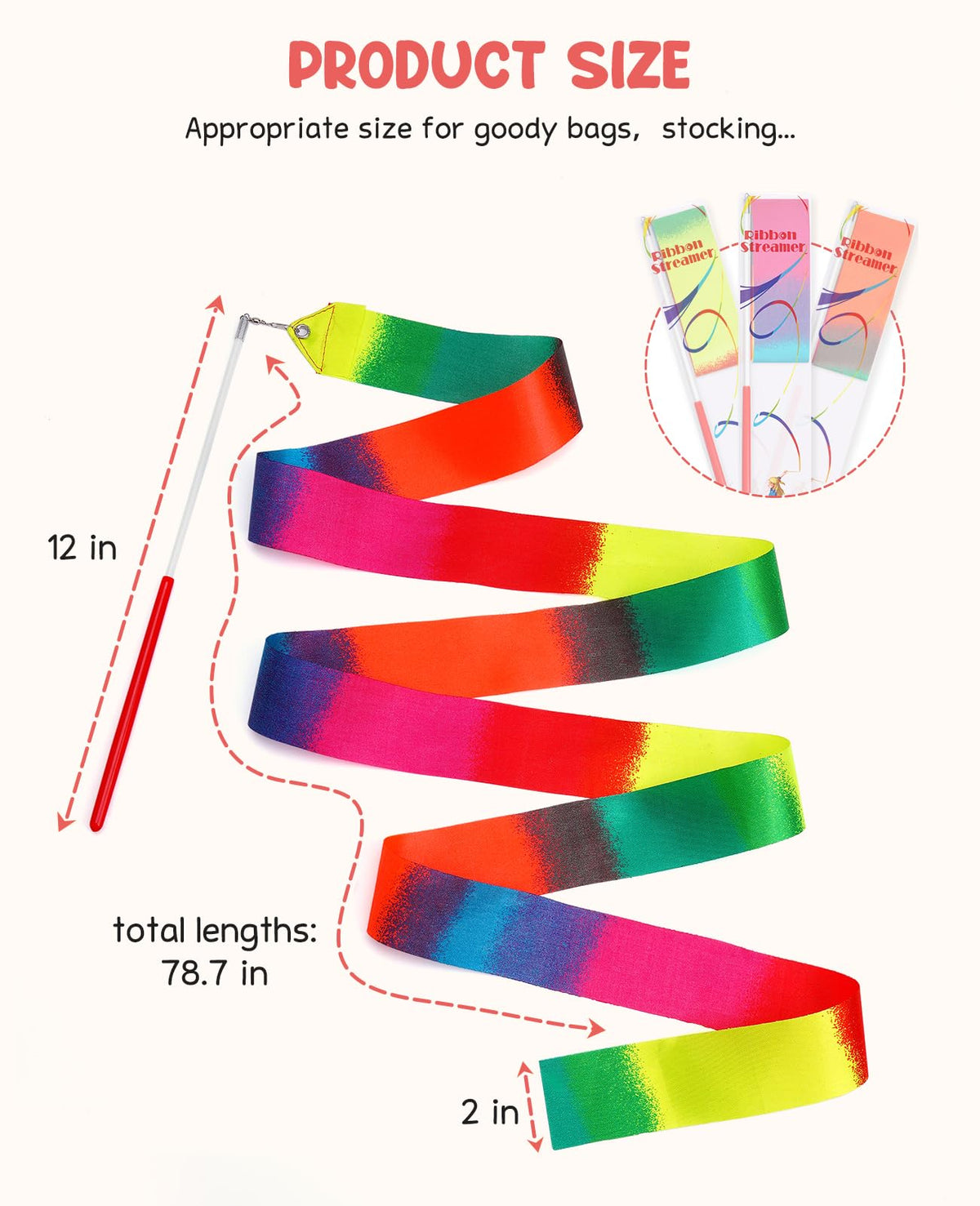 JoyCat 200 cm ribbon streamer with red handle enables expressive spins.