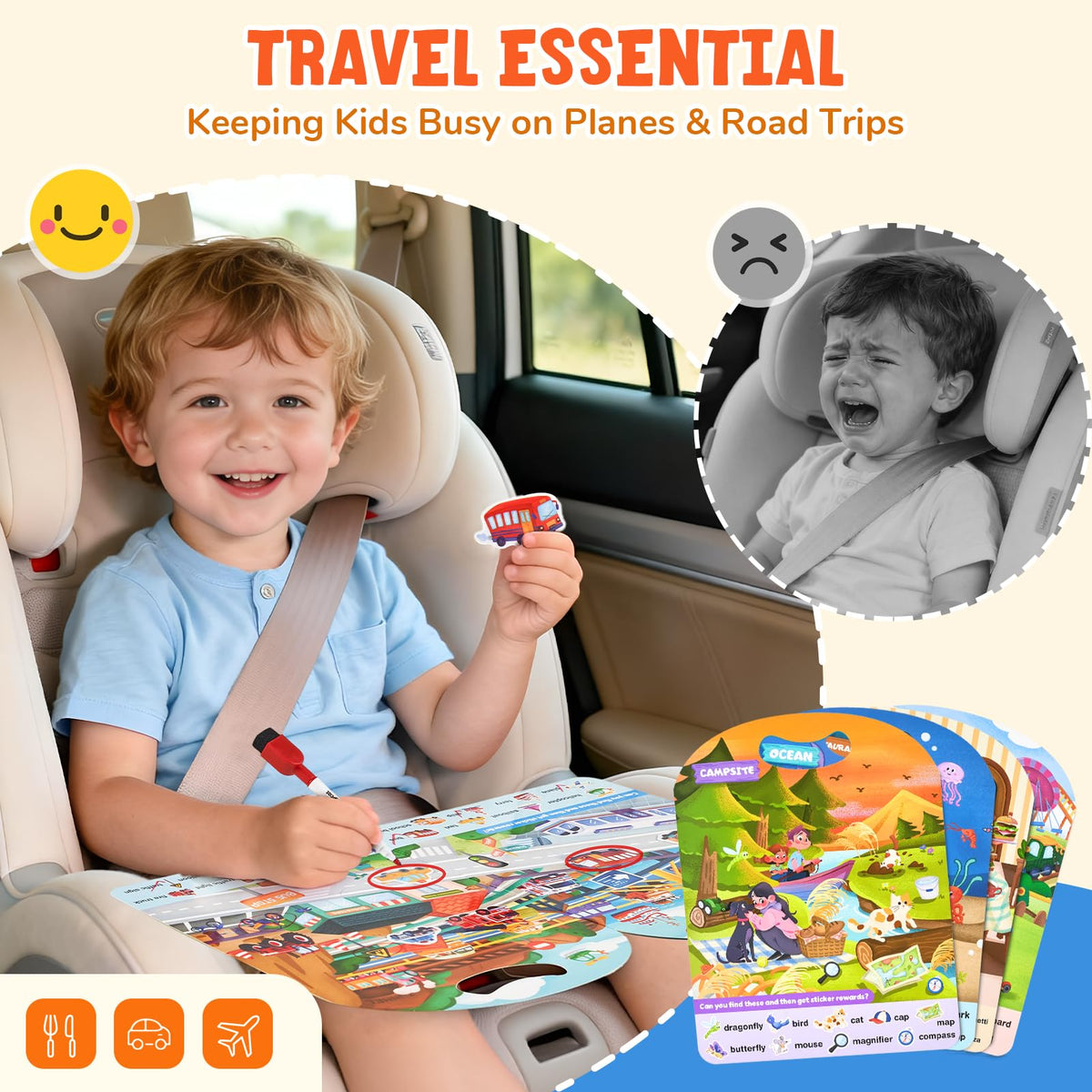 JoyCat travel activity kit, compact design for car trips.
