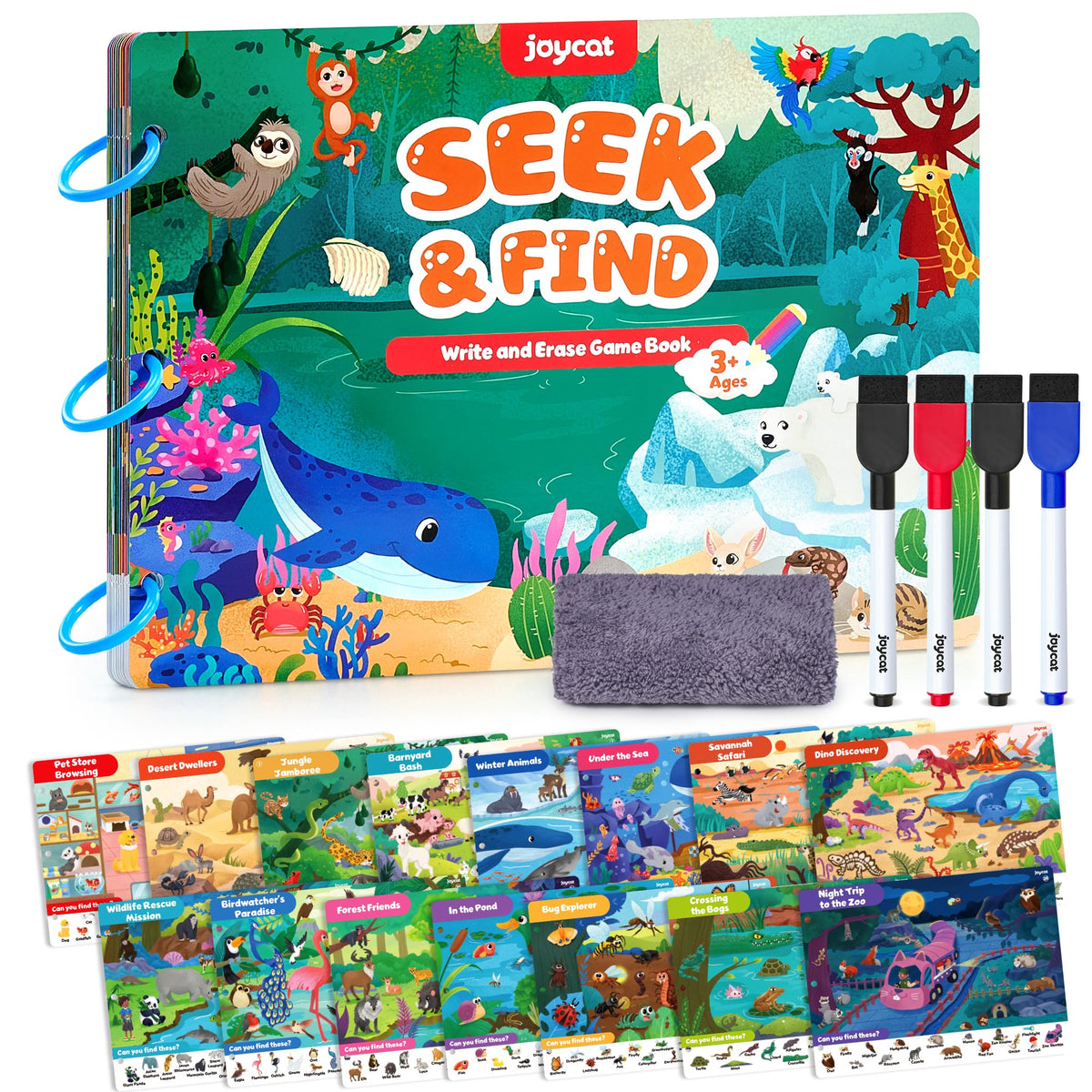 JoyCat Seek & Find Book cover — vibrant travel themes spark curiosity