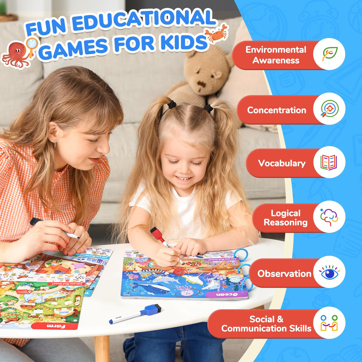 JoyCat Seek & Find pages support early color recognition and vocabulary development
