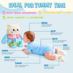 JoyCat Sensory Owl 13-inch tummy-time toy encourages head lifting and tracking