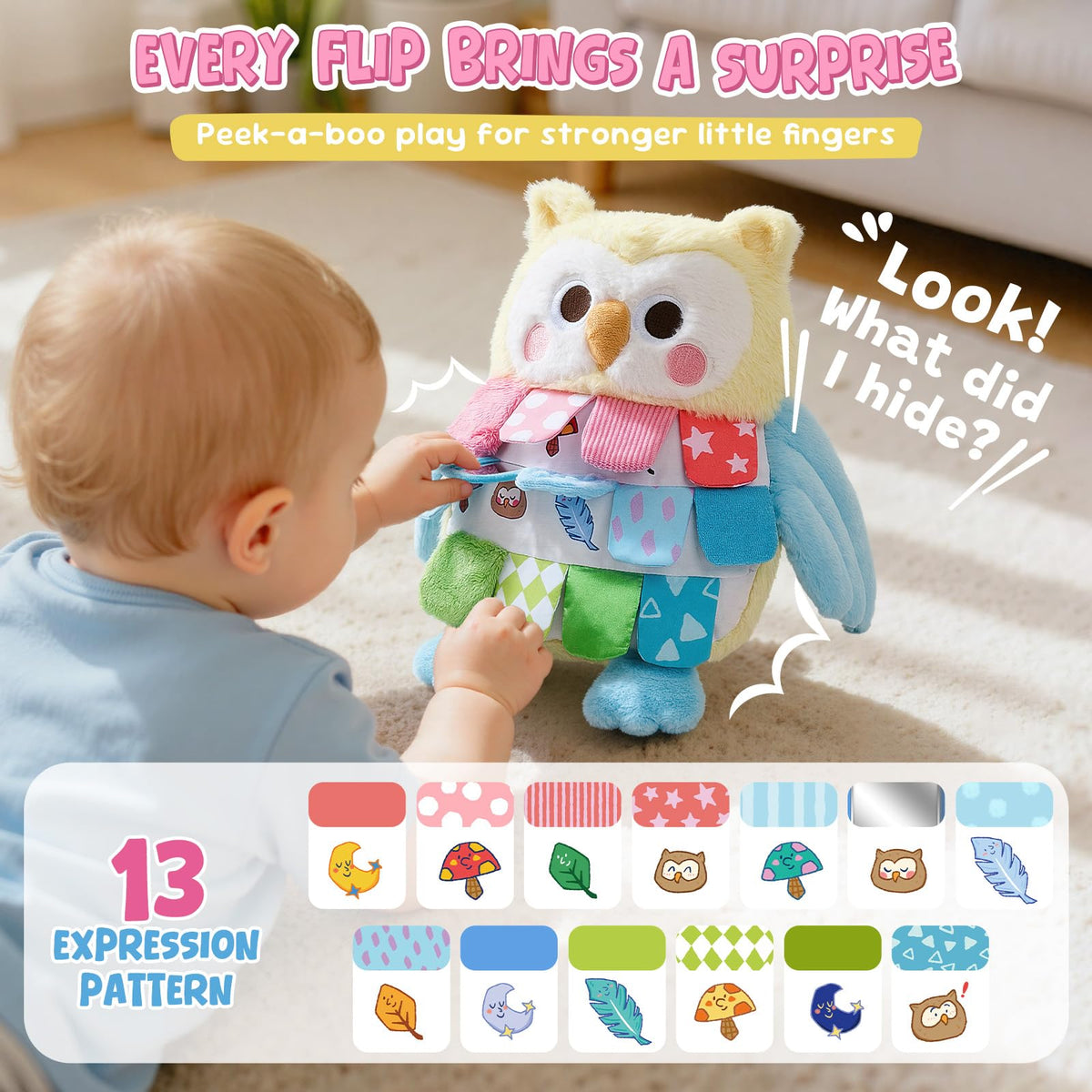 JoyCat Sensory Owl crinkle textures boost tactile curiosity and engagement