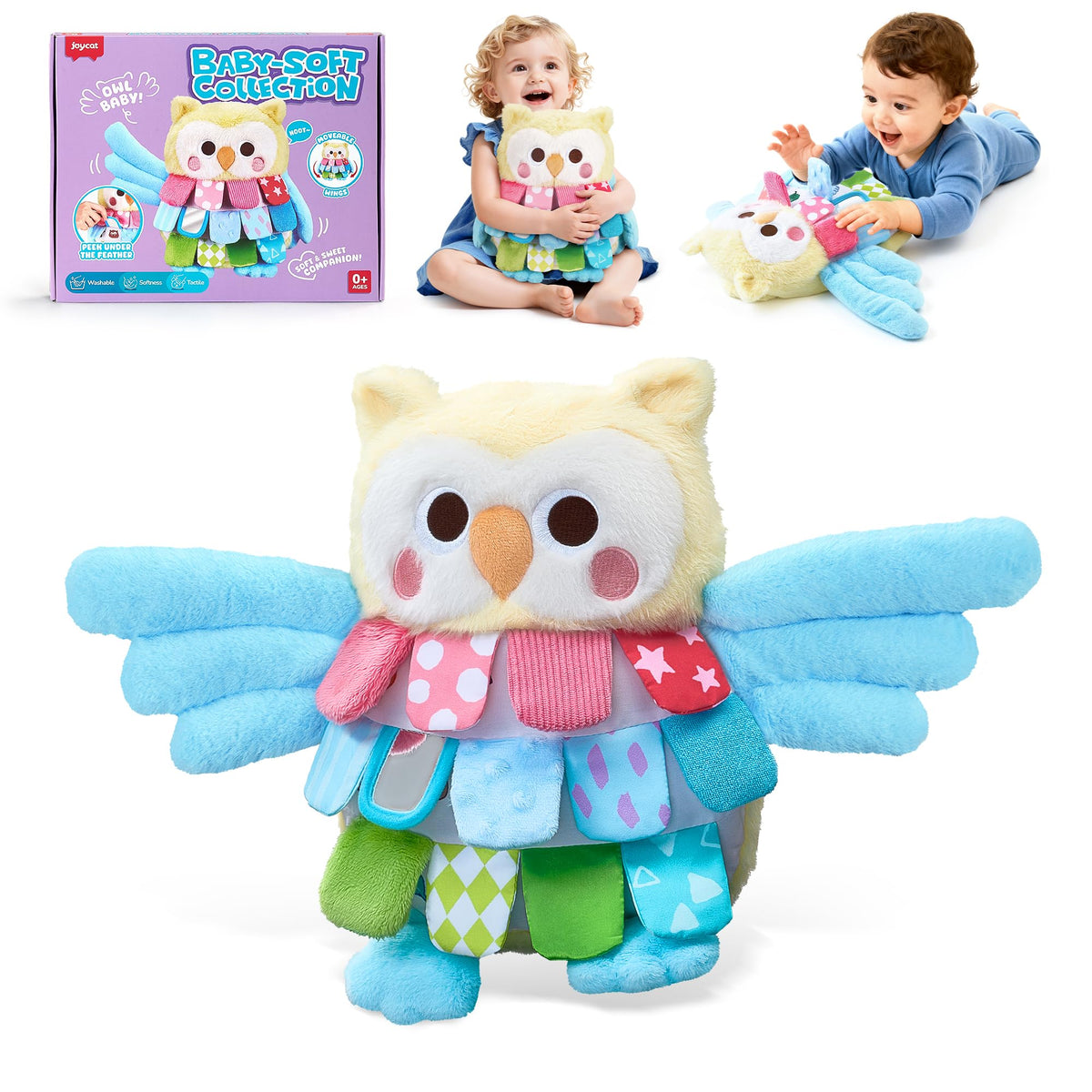 JoyCat Sensory Owl flip feathers reveal playful patterns to aid grasping